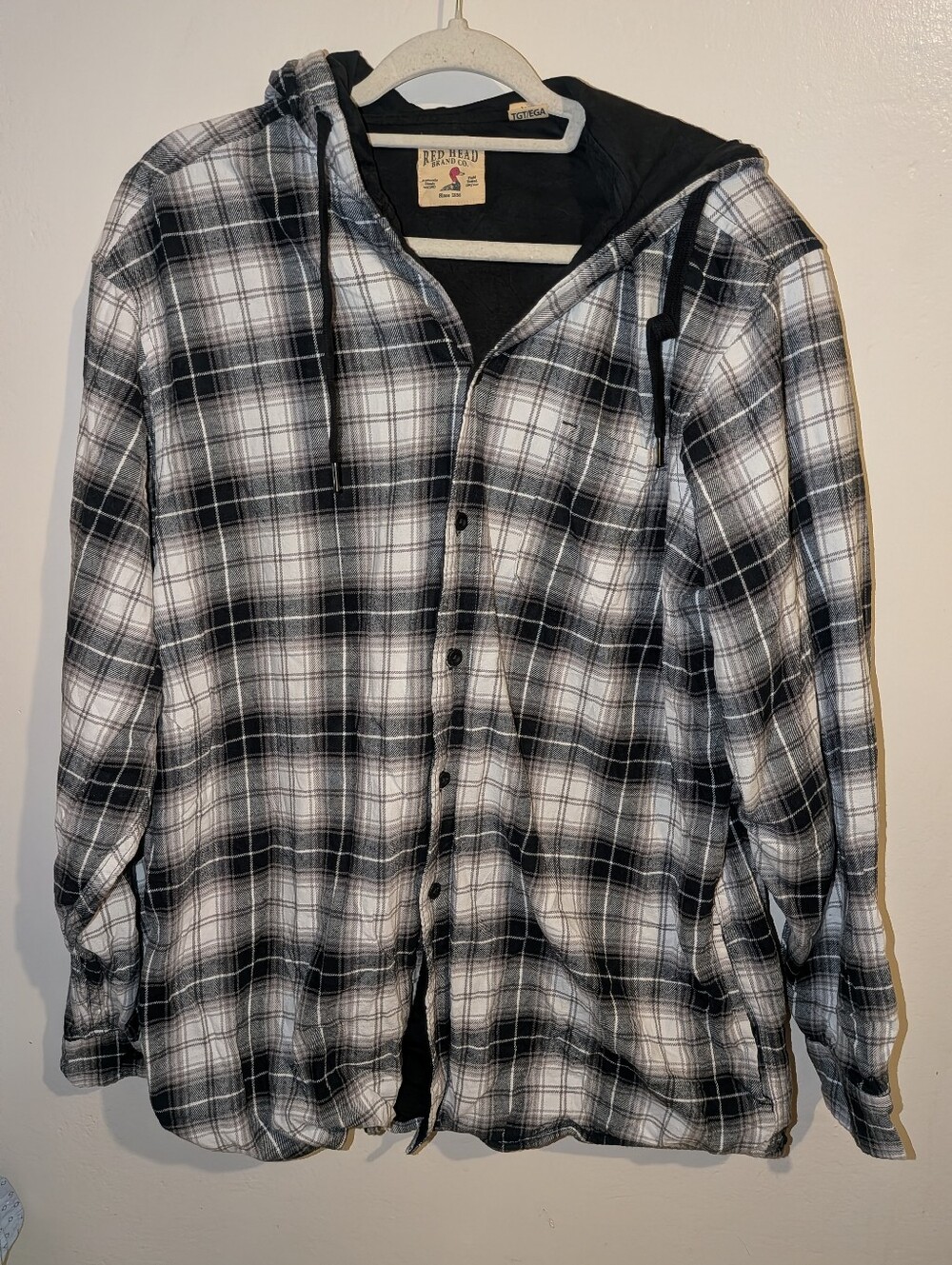 RedHead Black & White Plaid Hooded Shirt Jacket Size XLT